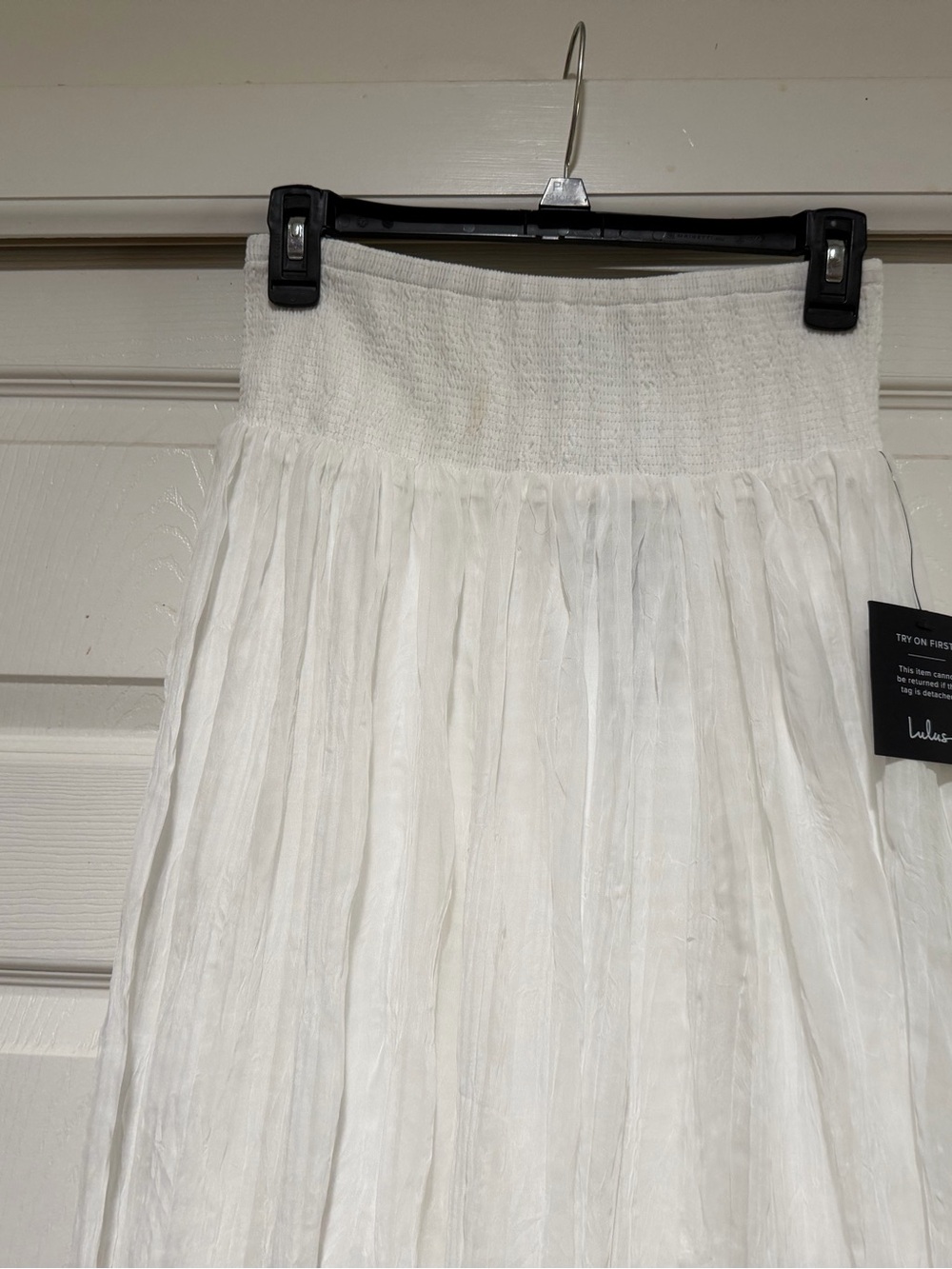 NWT Lulus Sunny Baby White Smocked Tiered High-Waisted Midi Skirt Size Small - Picture 7 of 13